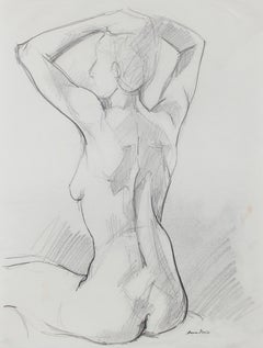 Stretching Female Nude, Graphite on Paper, Late 20th Century