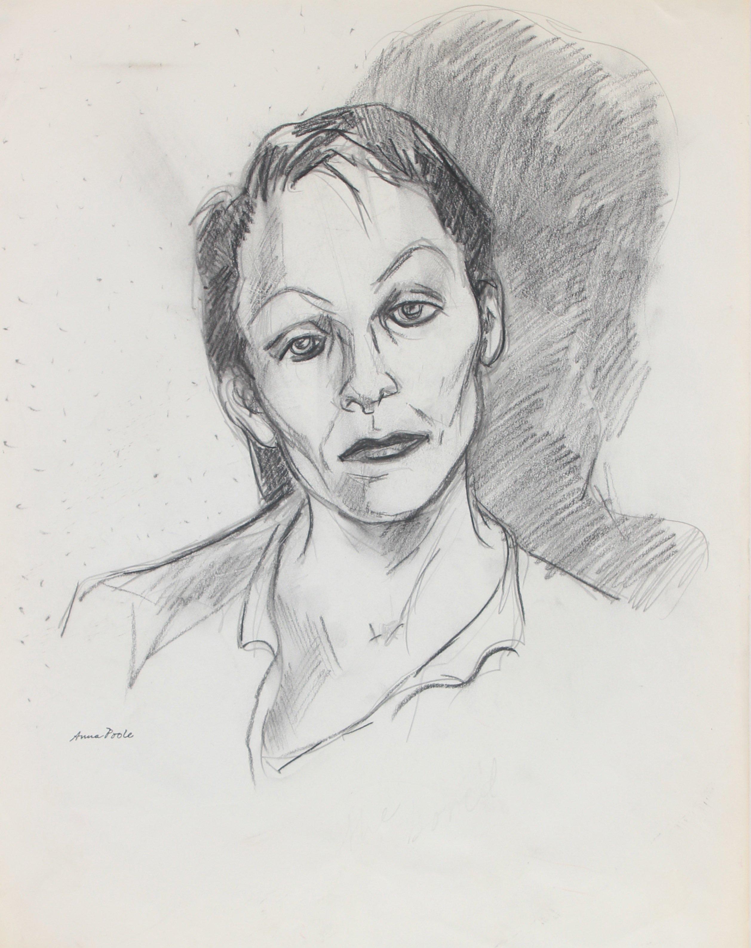 Anna Poole Figurative Art - "The Bored" Late 20th Century Charcoal and Graphite Portrait Drawing
