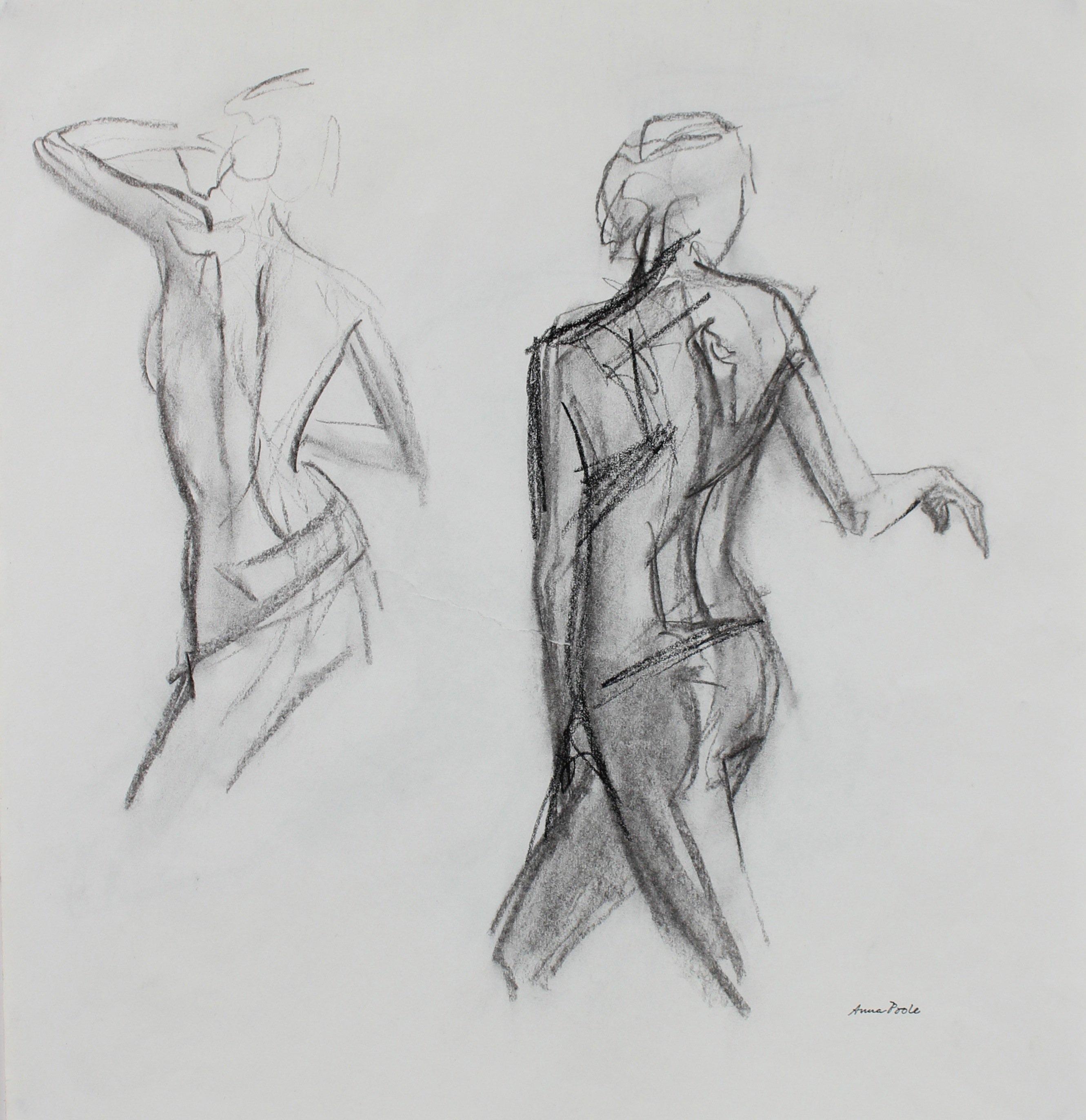 Nude Figure Study Late 20th Century Charcoal Drawing