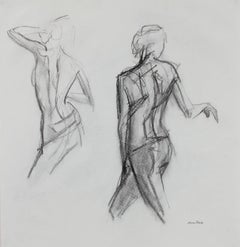 Nude Figure Study Late 20th Century Charcoal Drawing