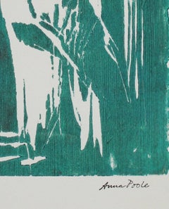 Nude Figure Study Late 20th Century Woodblock Print in Emerald Green