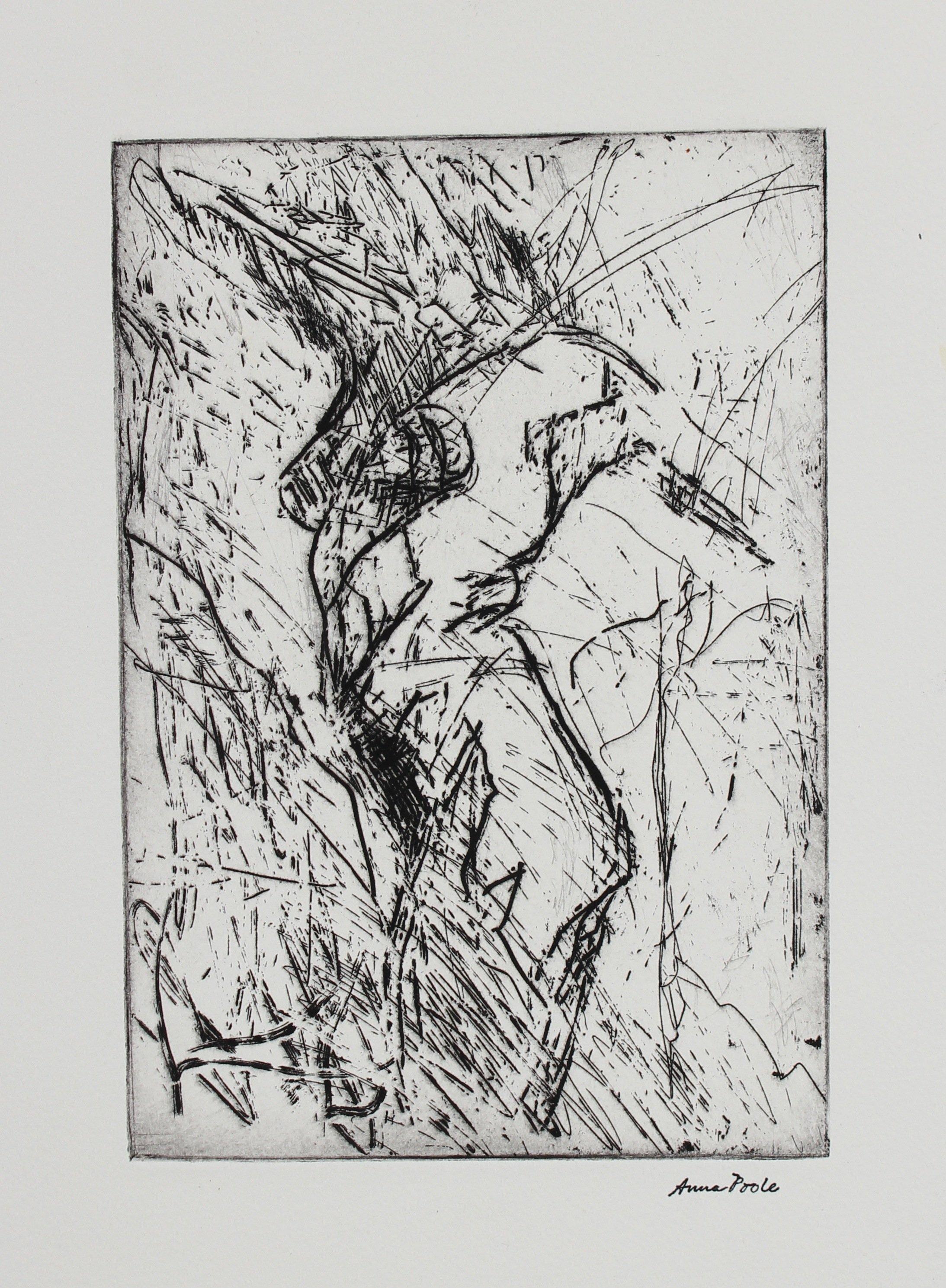 Figurative Torso Deconstruction Late 20th Century Monochromatic Etching - Print by Anna Poole