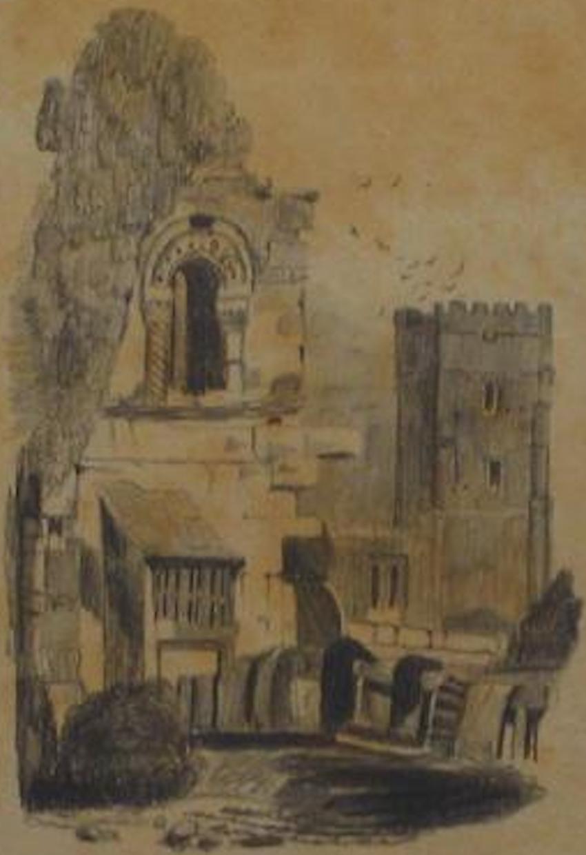 British Castle Scene Early-Mid 1800s Graphite - Art by James Ramsay