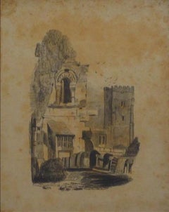 British Castle Scene Early-Mid 1800s Graphite