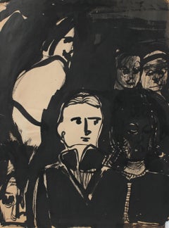 Monochromatic Ink Figures Mid-Late 20th Century