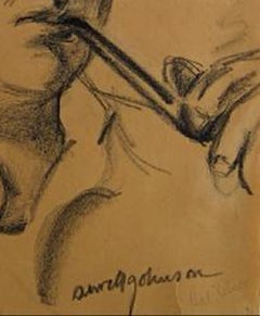 "Hal Nelson" 1930-50s Charcoal Man Cigar Smoking Portrait Drawing