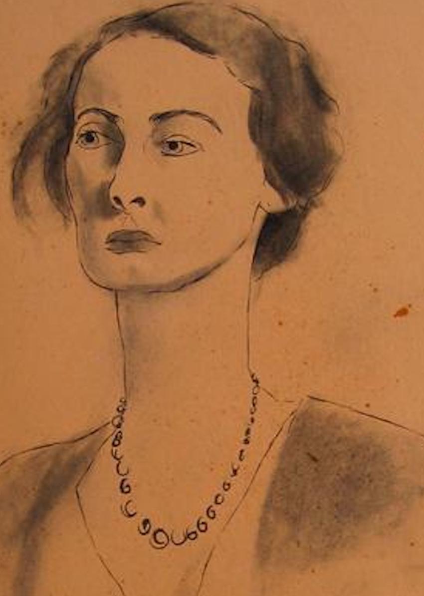  Ink Wash Female Portrait 1930-50s Drawing - Art by Helen Sewell Rennie