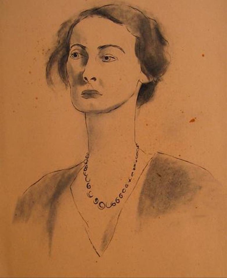 Helen Sewell Rennie Figurative Art -  Ink Wash Female Portrait 1930-50s Drawing