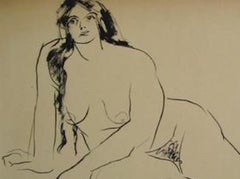 Reclining Female Nude 1930-50s Ink Wash Drawing