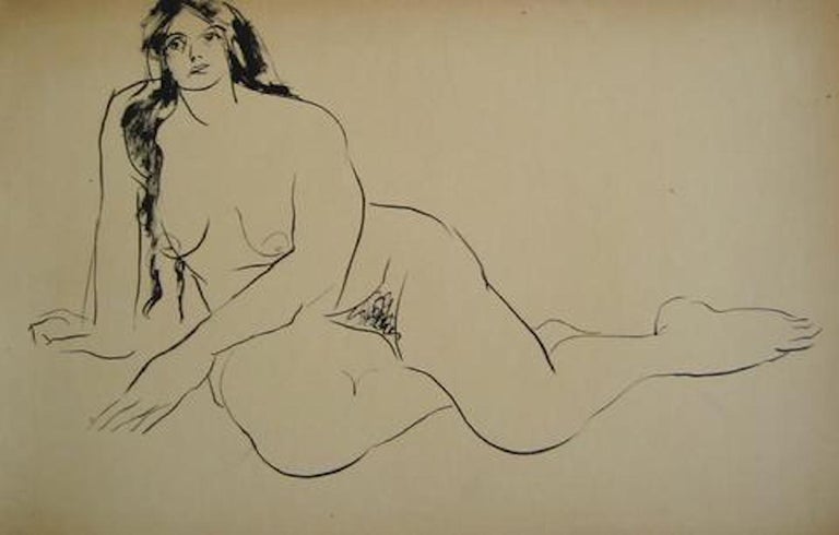 Helen Sewell Rennie Portrait - Reclining Female Nude 1930-50s Ink Wash Drawing
