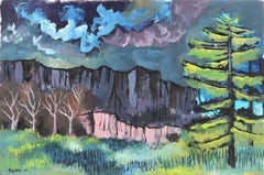 "Landscape with Mountains" 1944 Gouache Scene