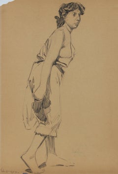 Female Figure in Paris 1907 Graphite Drawing 