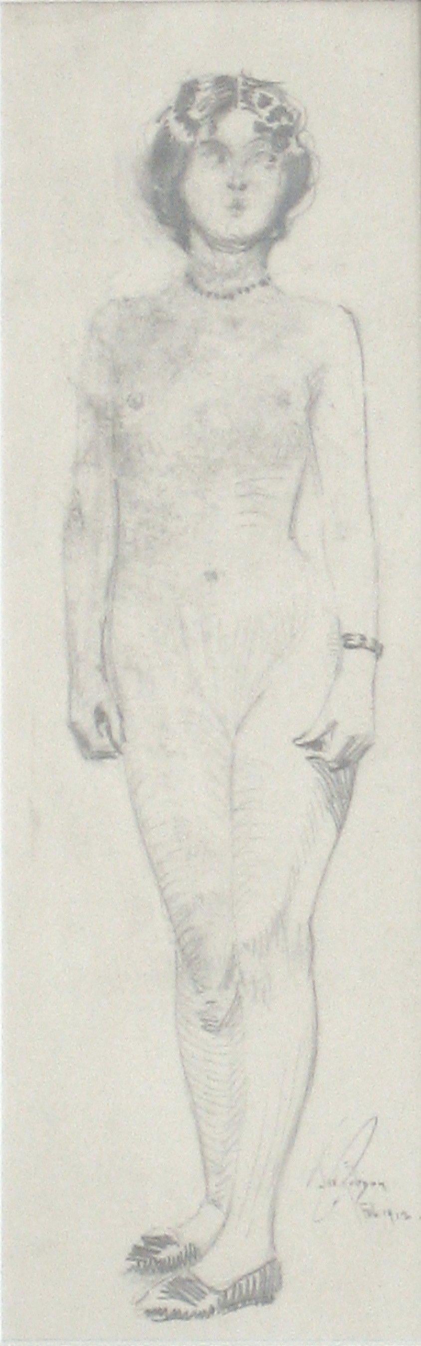 John Whitworth Robson Portrait - Standing Parisian Female Nude Graphite Drawing 1912