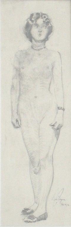 Standing Parisian Female Nude Graphite Drawing 1912