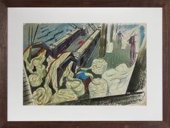  Mid Century Scene of Manufacturing Paper (from Hemp) Watercolor, WPA Art