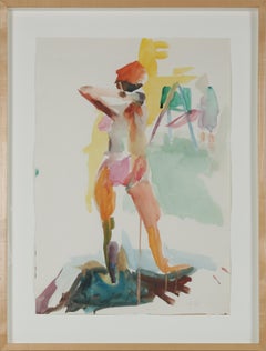 Colorful Abstrcted Standing Figure 1962 Watercolor