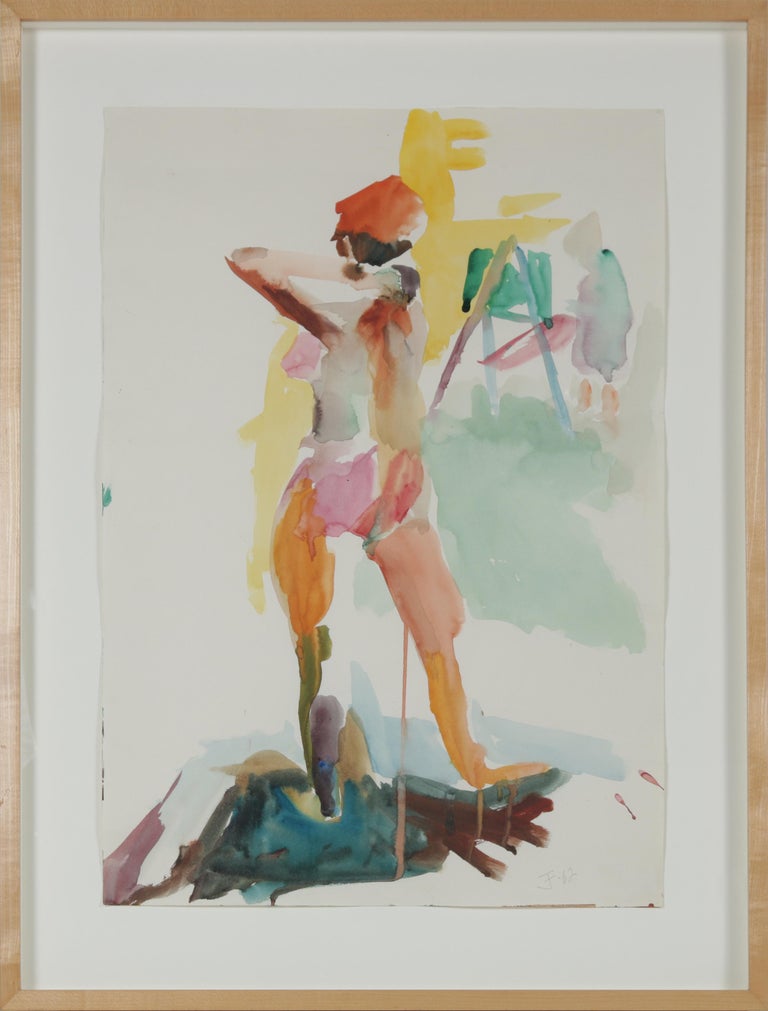 Jack Freeman Figurative Art - Colorful Abstrcted Standing Figure 1962 Watercolor