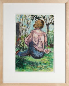 "Emmy Lou Packard Sitting in the Garden" 1958 Mixed Media