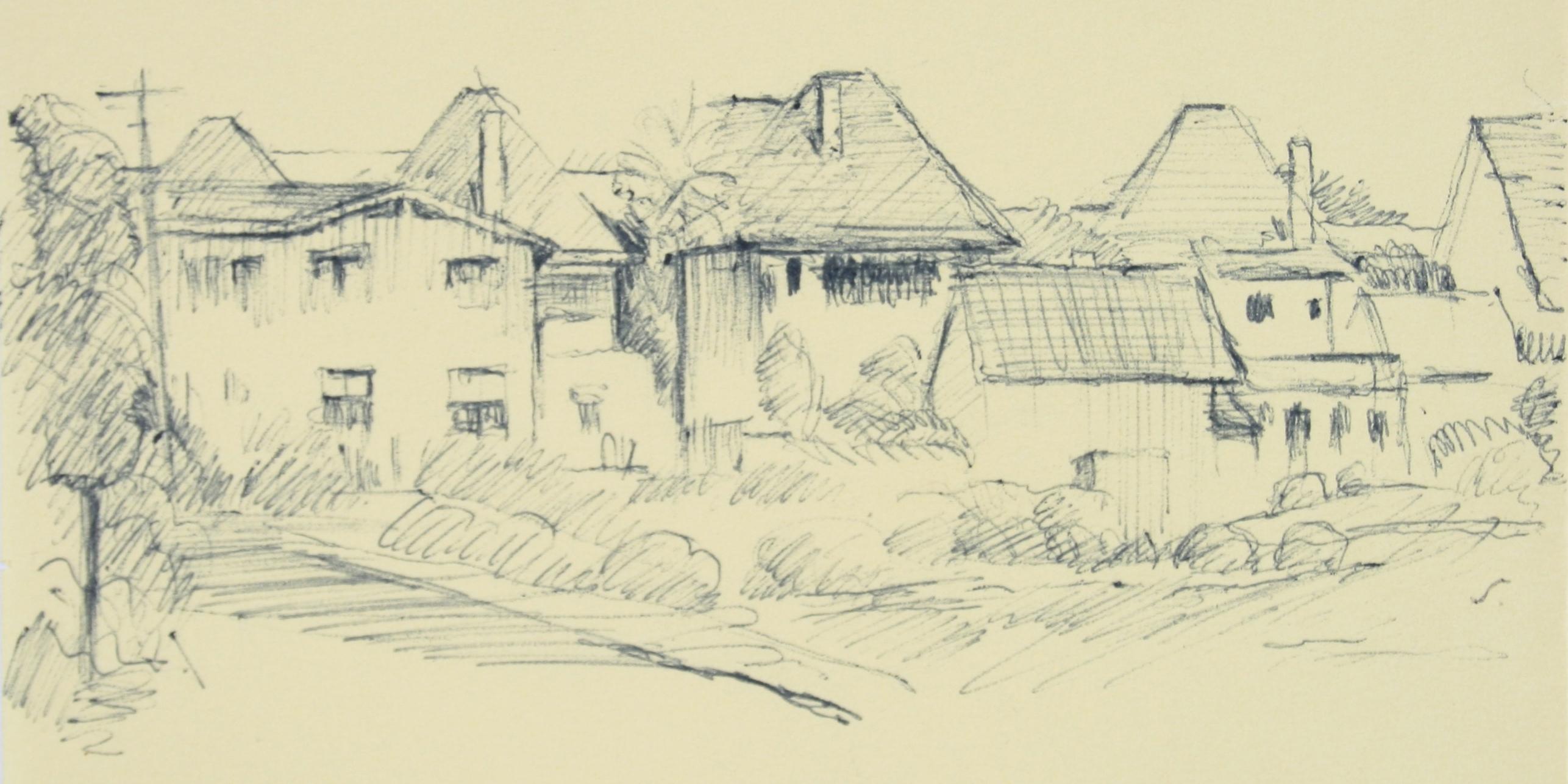 Schuyler Standish Landscape Art - Residential Landscape Late 20th Century Ink