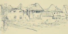 Vintage Residential Landscape Late 20th Century Ink