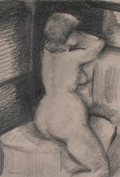 Seated Nude in a Darkened Room Late 20th Century Graphite