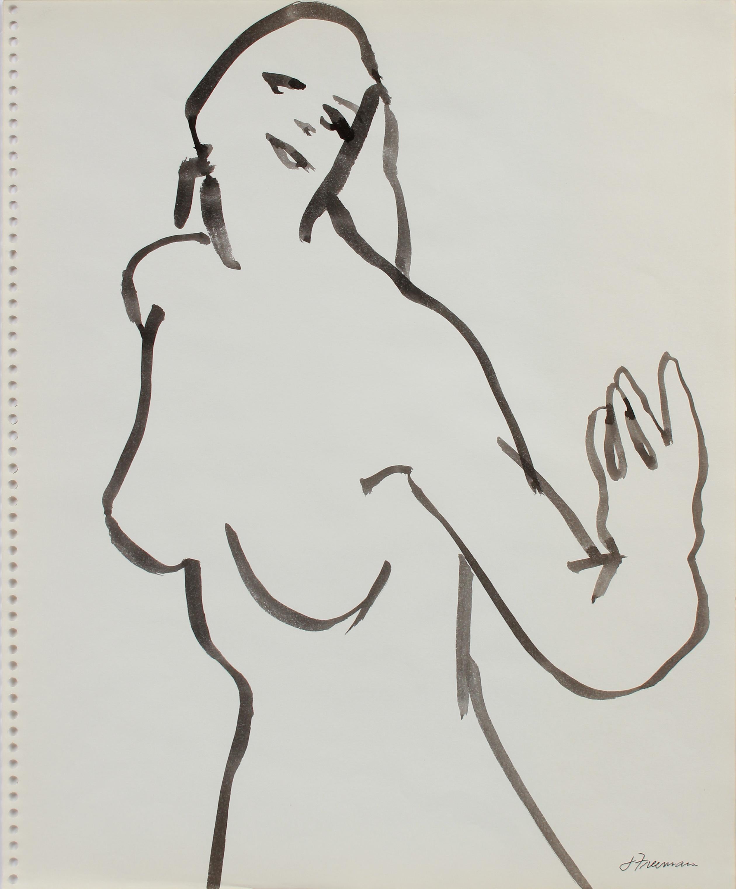 Jack Freeman Figurative Art - Loose Modernist Figure Late 1970s Ink