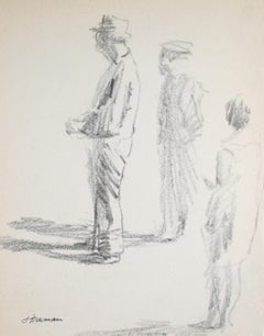 Figures in Late Afternoon Mid 20th Century Graphite