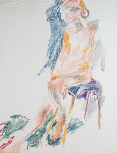 Colorful Seated Nude Figure 20th Century Pastel