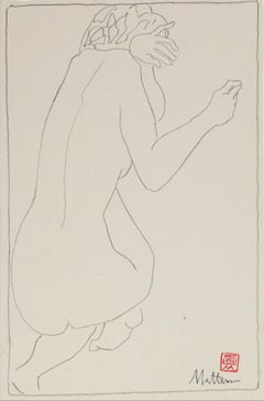 Minimal Female Nude Drawing 20th Century Charcoal