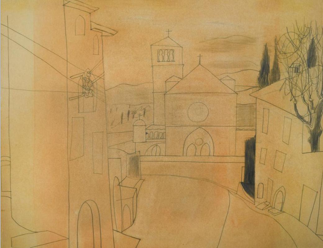 Assisi – 20. Jahrhundert, Zeichnung auf vorbereiteter Karte von Ben Nicholson  im Angebot 1
