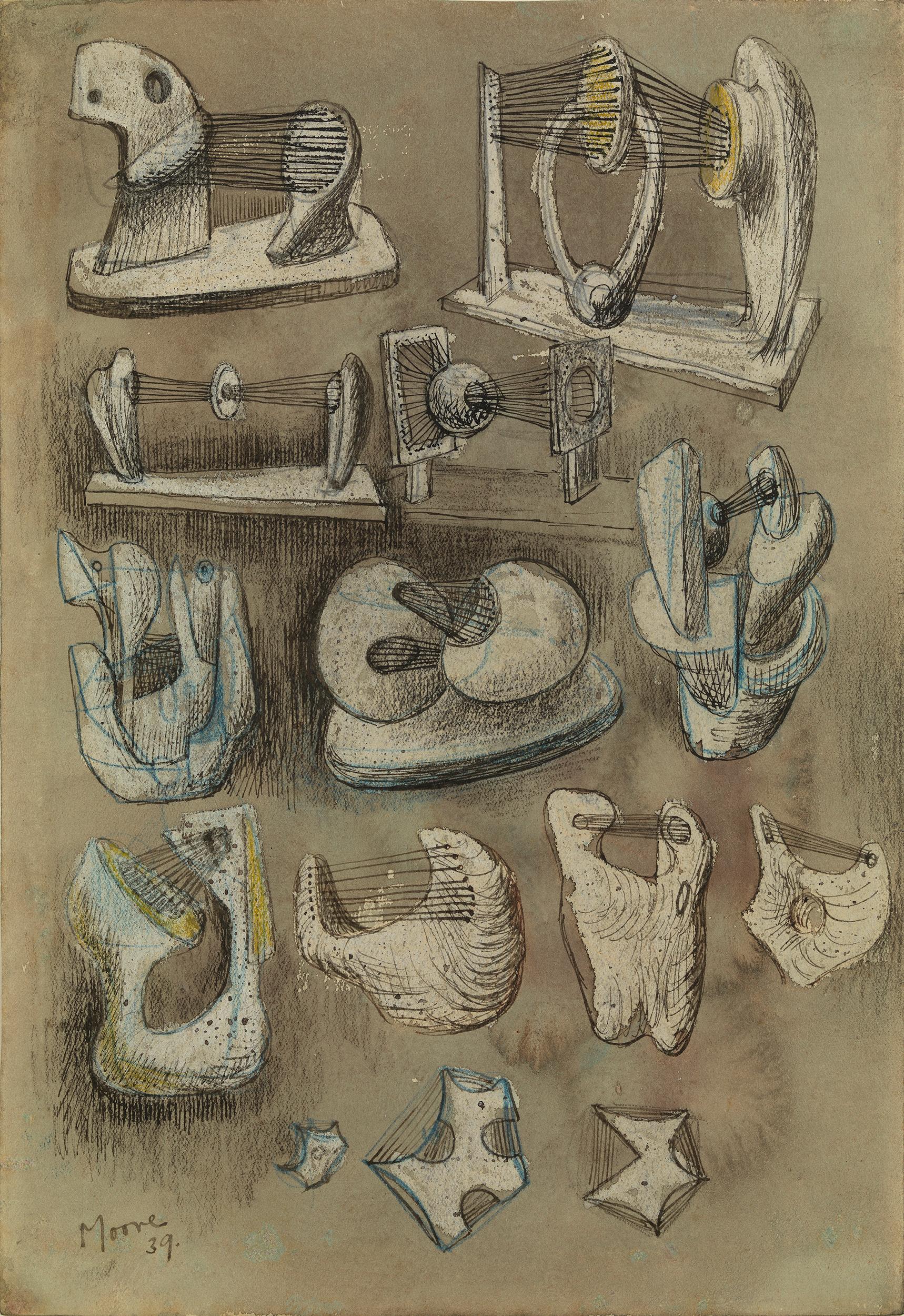 Fourteen Ideas for Sculpture - 20th Century, Watercolour on paper by Henry Moore