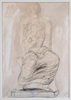 Study of Madonna & Child - 20th Century, Wash & pencil on paper by Henry Moore 