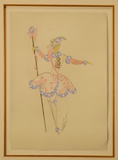"Pink Dancer" circa 1925 ORIGINAL Gouache on Paper 14 1/2 x 10 1/2