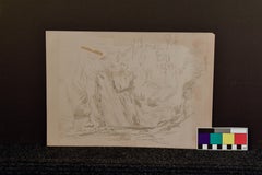 "Study of Landscape With Cliff and Trees" Graphite/Paper American PreRaphaelite