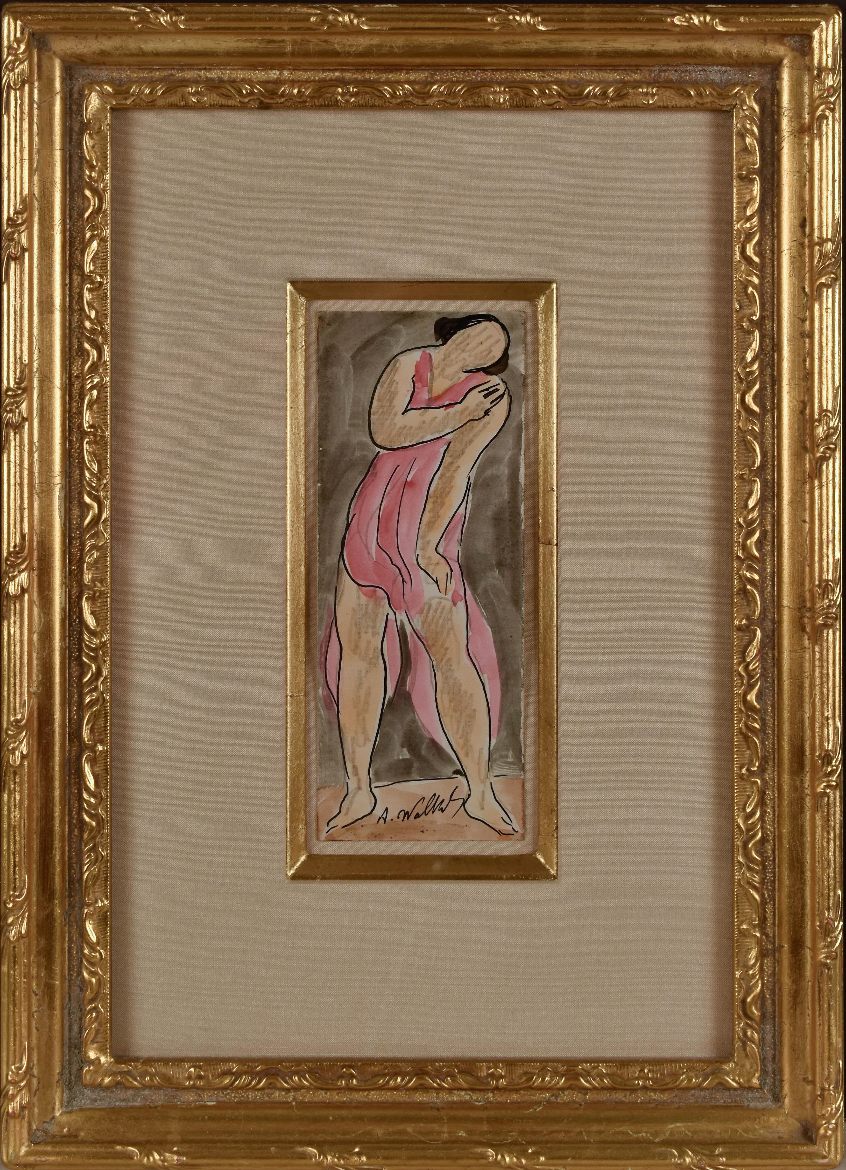 "Isadora Duncan" Watercolor and Pen Ink on Paper 7 x 2 1/2 dancing  - Art by Abraham Walkowitz