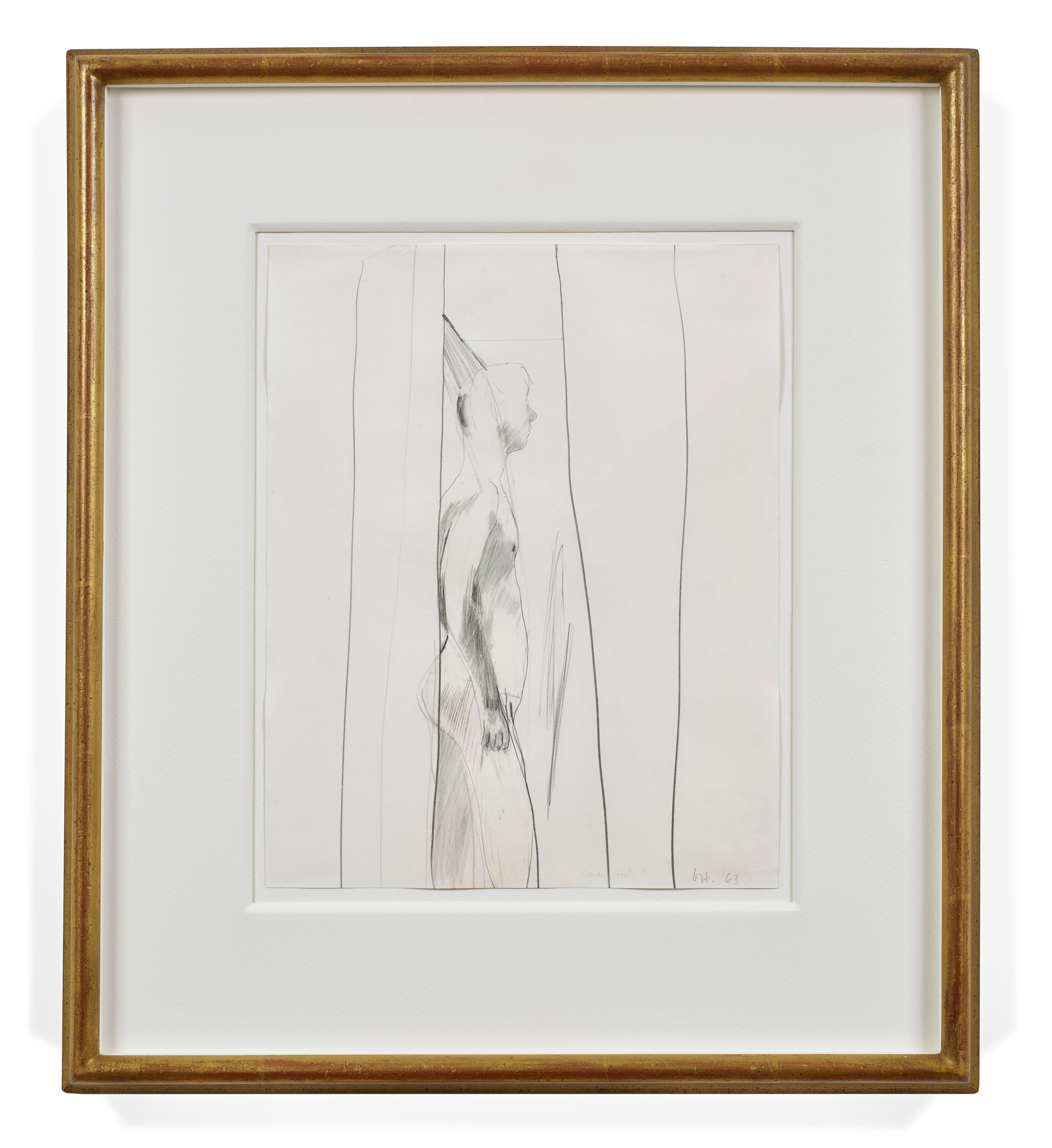 Ausstellungsstudie II, 20. Jahrhundert, David Hockney, Zeichnung, Moderne Brite
