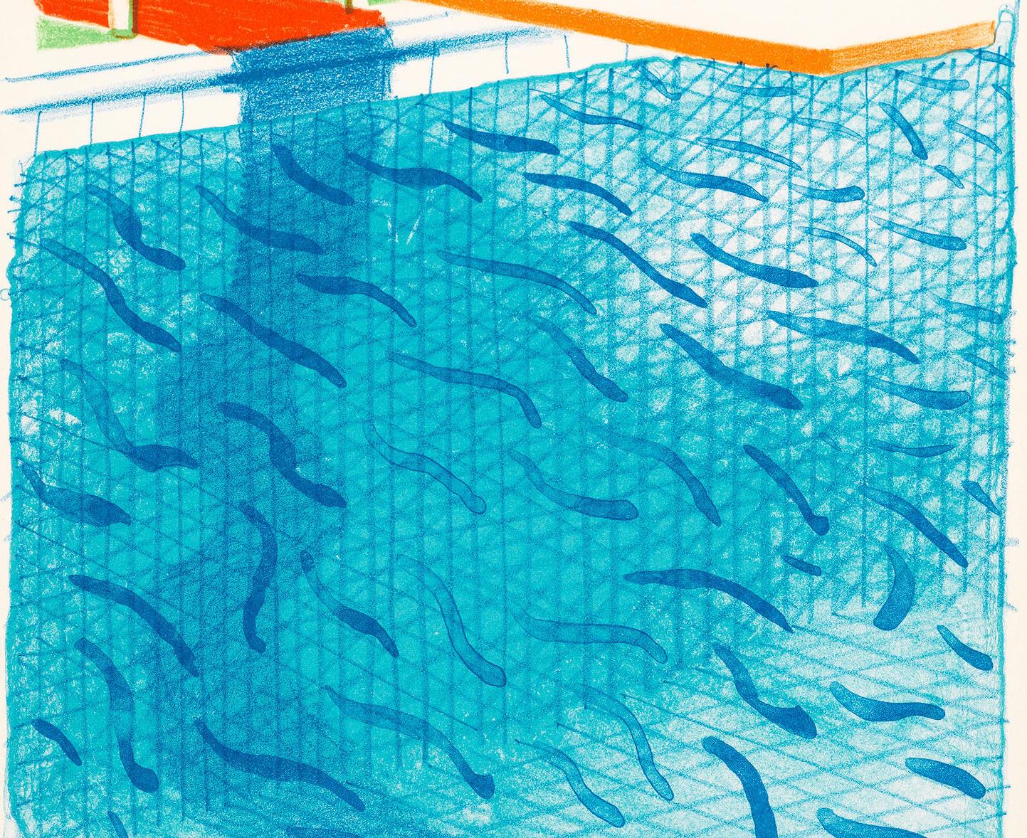 David Hockney Figurative Art - Pool Made with Paper and Blue Ink for Book