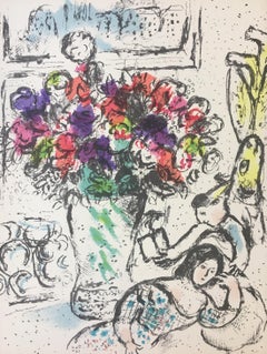 Marc Chagall, "Les Anemones", Color Lithograph, 1974
