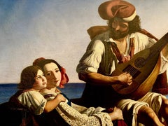 Mandolin Player with Family on the Gulf of Naples, Mt. Vesuvius