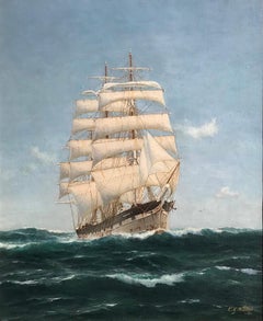 Clipper at Sail - Running with the Wind, Marine Oil on Canvas Painting
