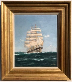 Vintage Clipper at Sail - Running with the Wind, Marine Oil on Canvas Painting