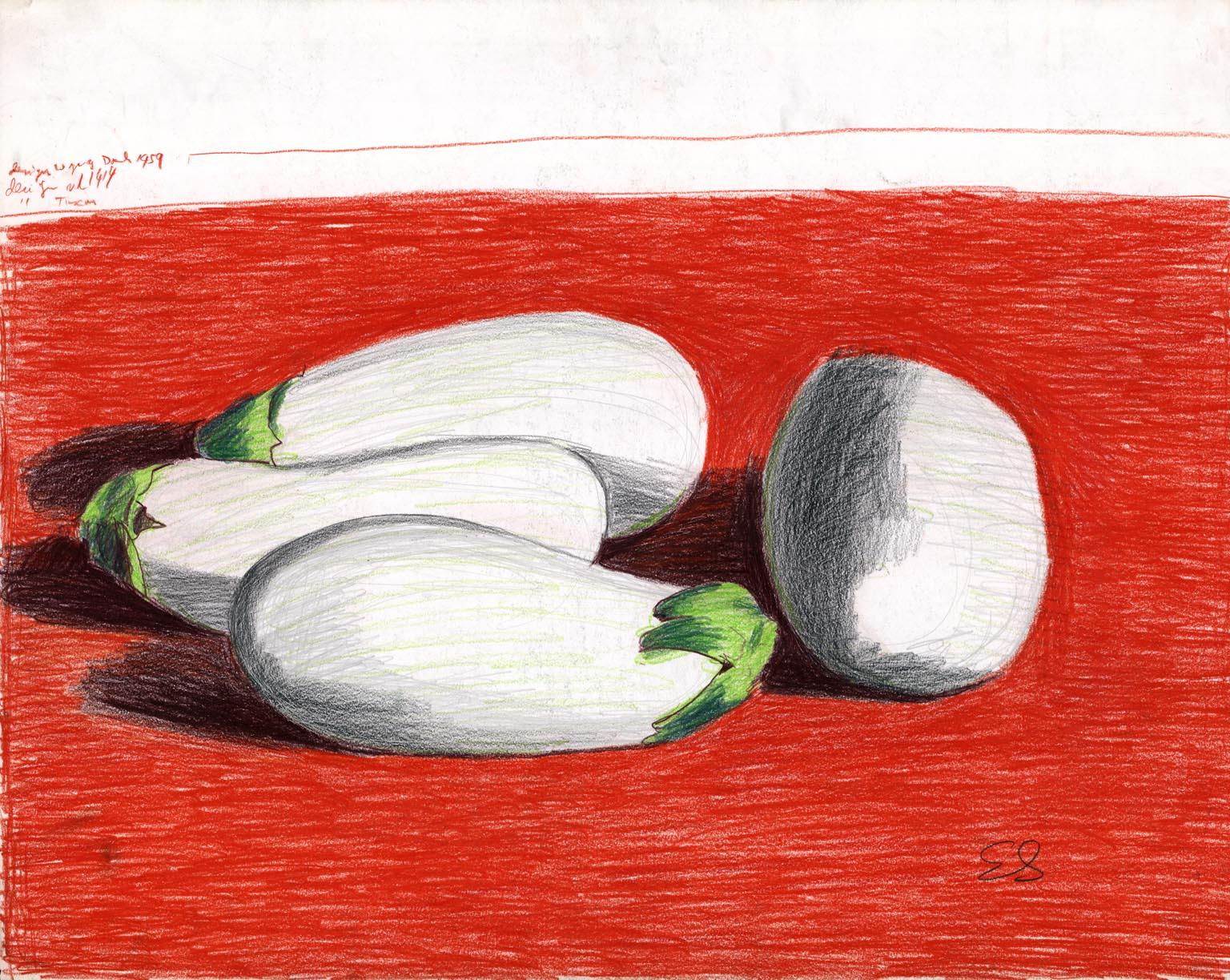 Emilio Sanchez Still-Life - White Eggplant on Red Table