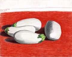 Vintage White Eggplant on Red Table