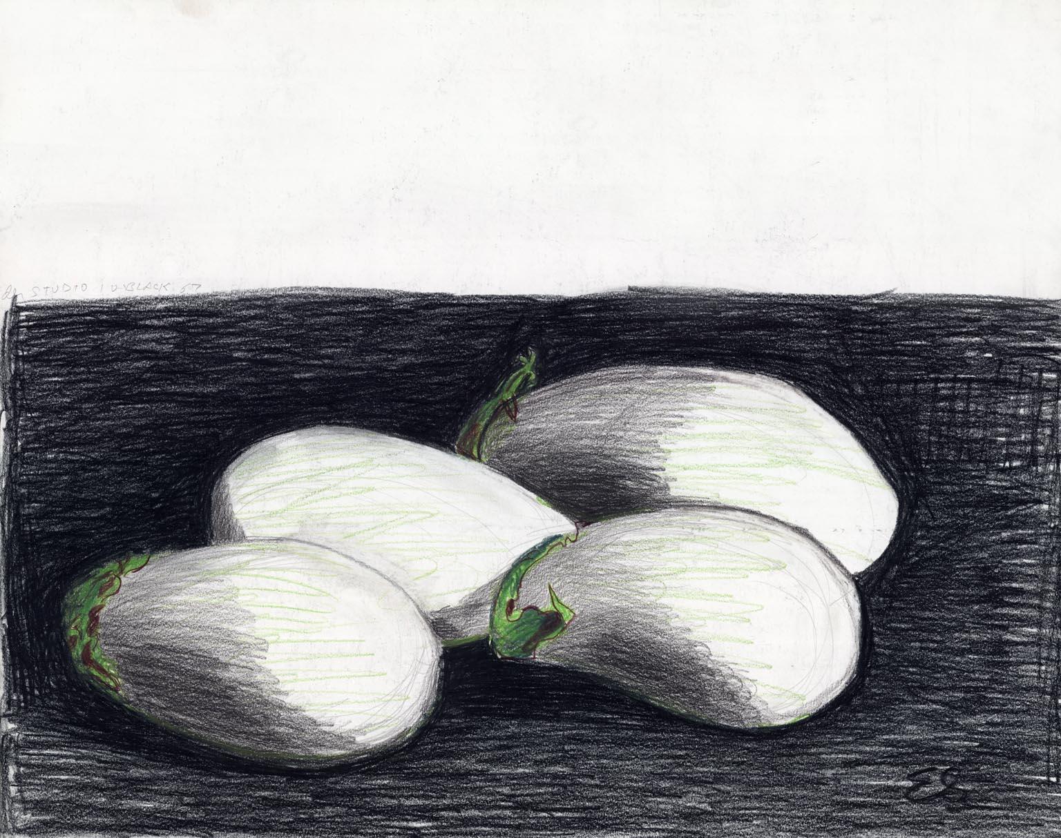 Emilio Sanchez Still-Life - White Eggplant on Black Table