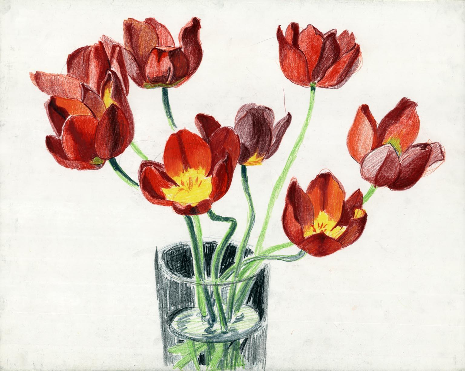 Emilio Sanchez Still-Life - Red Tulips