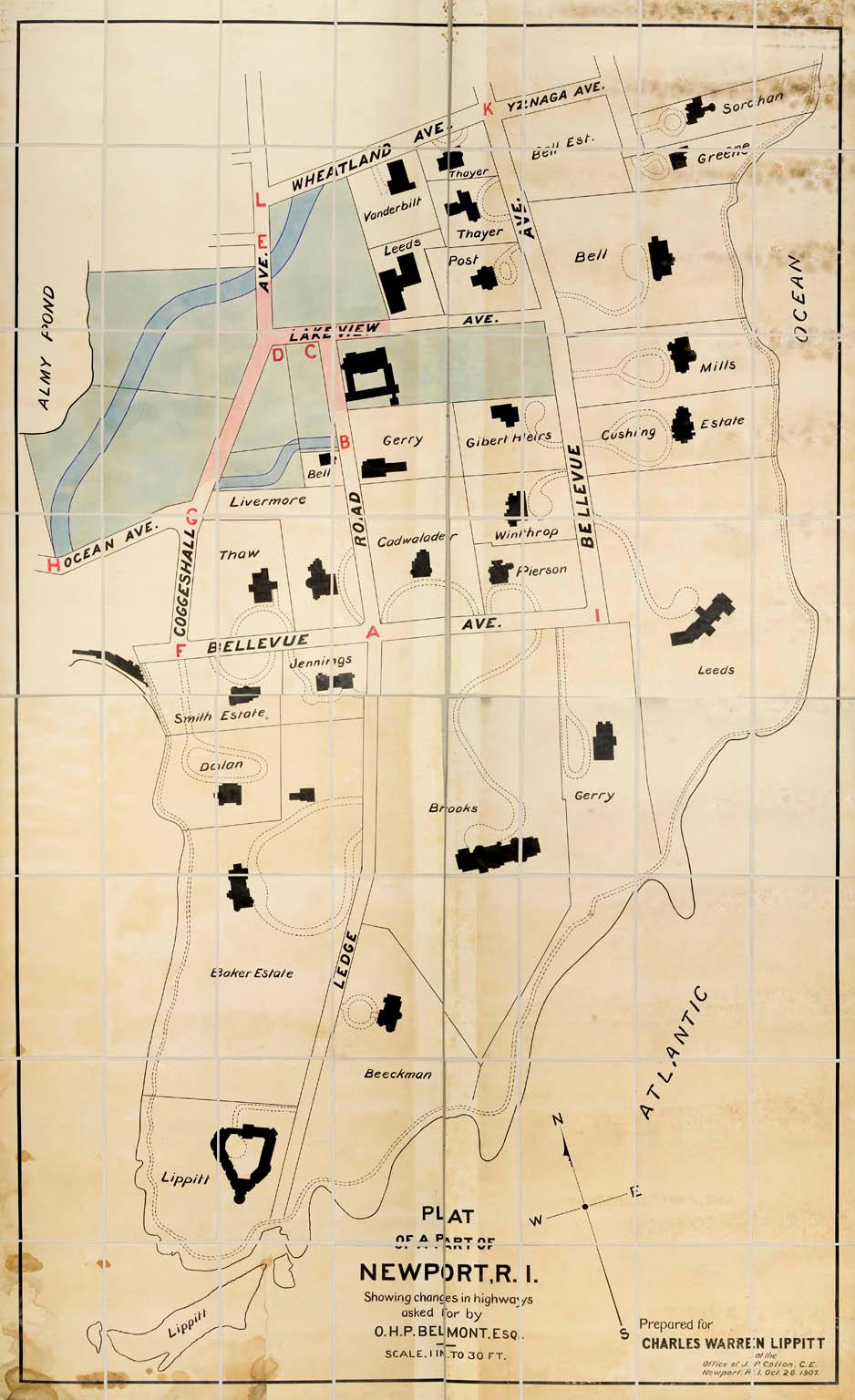 Plan eines Teils von Newport, R. I., mit Veränderungen... O. H. P., Belmont, Esq.  – Art von Unknown