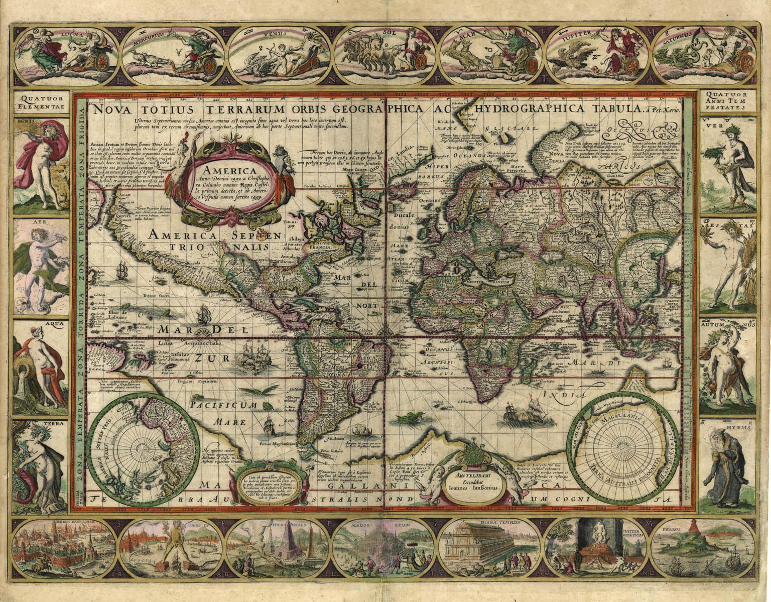 Nova Totius Terrarum Orbis Geographica Ac Hydrographica Tabula - Art by Pieter van den Keere (also, Kaeius)