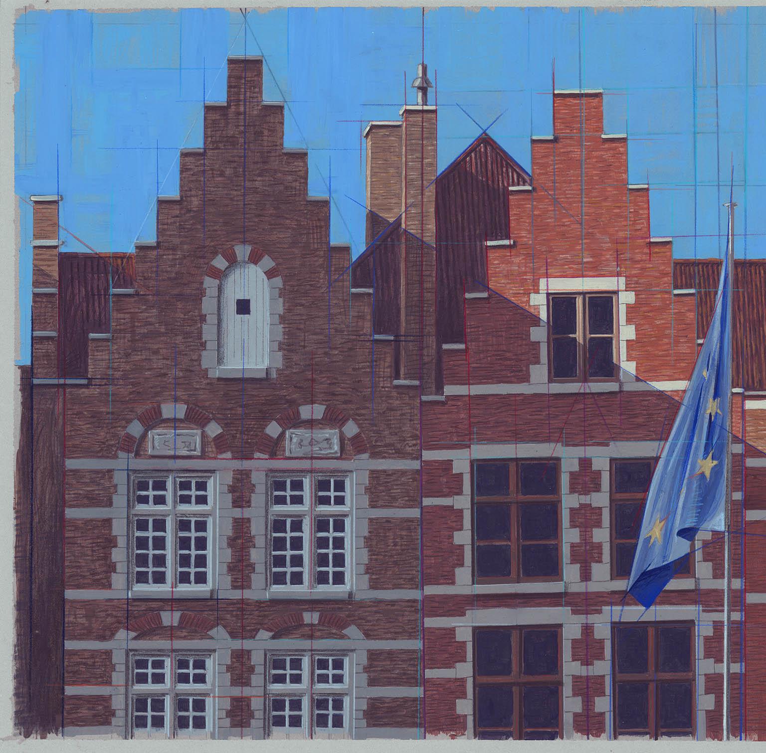 872 Serie BRU: Desfile empinado/escalonado. [Brujas, Bélgica]. - Mixed Media Art Fotorrealista de Thomas R. Roese