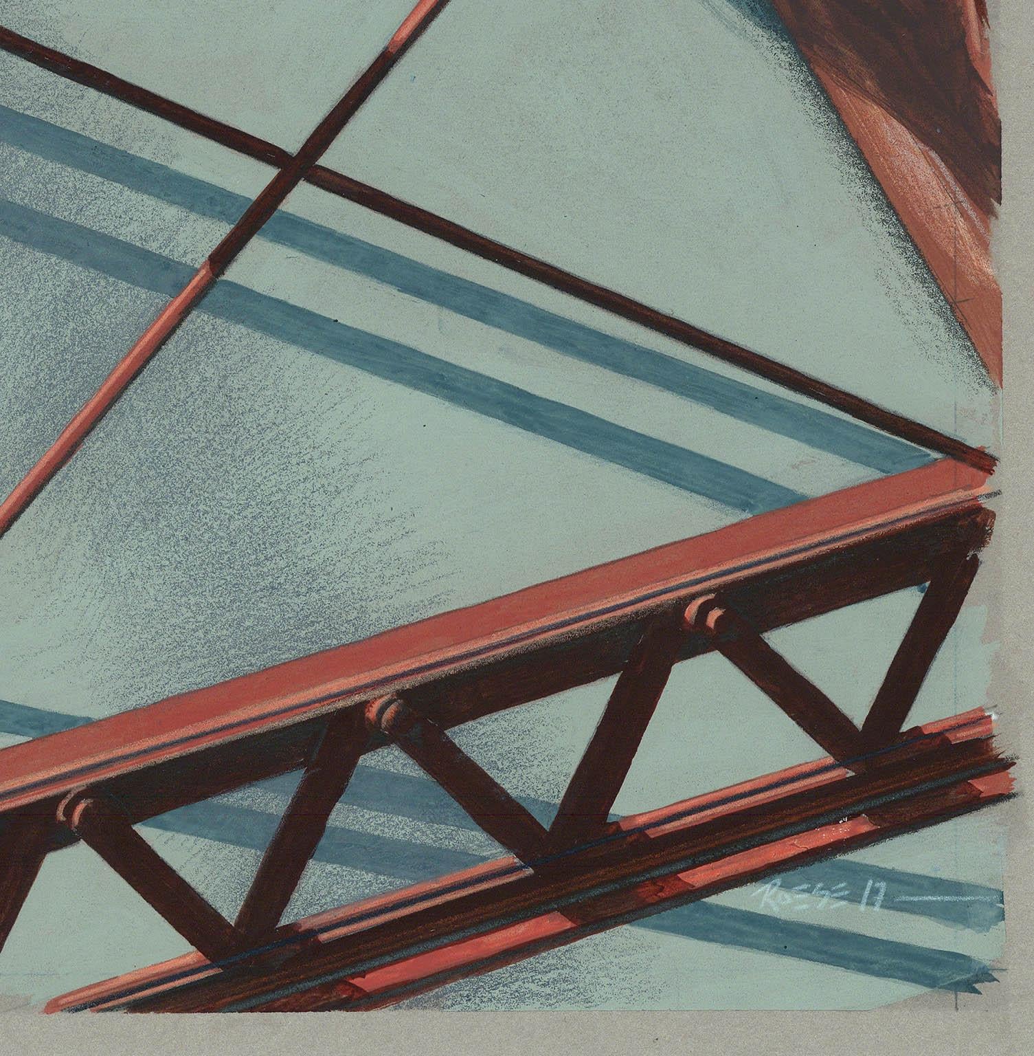 Serie 833 CLE: Ponte rosso con auto. - Mixed Media Art Fotorealista di Thomas R. Roese