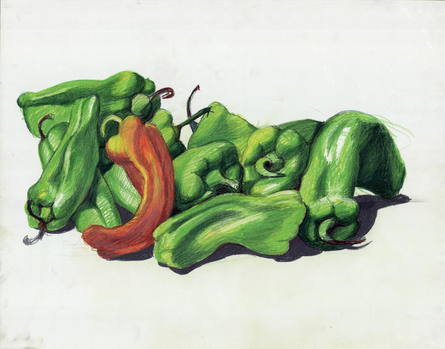 Emilio Sanchez Still-Life - Orange and Green Peppers